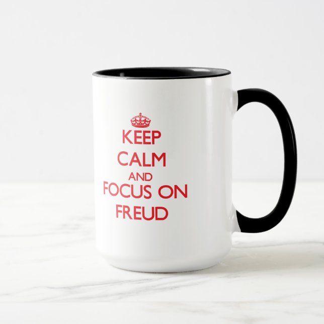 Taza Guarde la calma y el foco en Freud (Derecha)