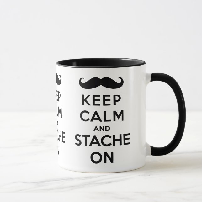 Taza Guarde la calma y el stache en negro (Derecha)