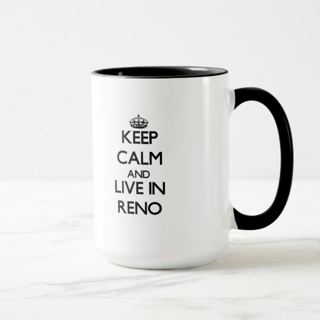 Taza Guarde la calma y viva en Reno (Derecha)