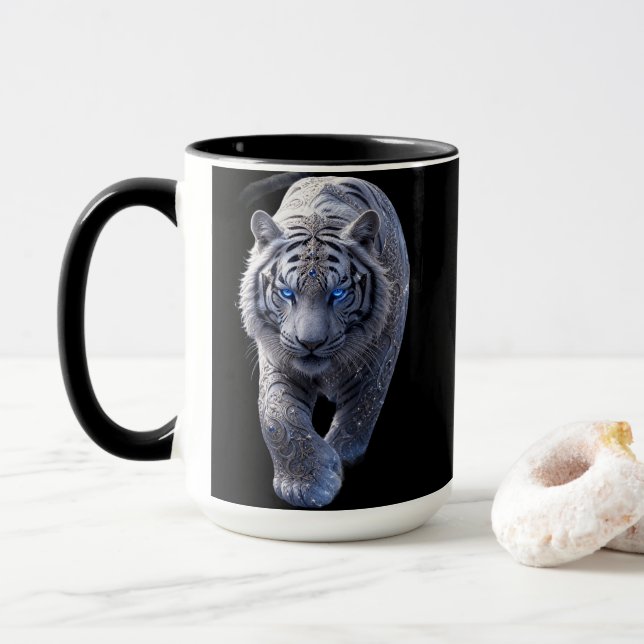Taza Guardián Celestial: Tigre Blanco Mitológico (Con donut)