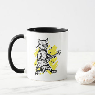 Taza Guay Cat Jugando guitarra eléctrica