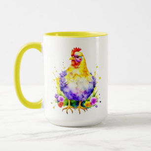 Taza Guay Chick Power Arte de pollo con acuarela suav