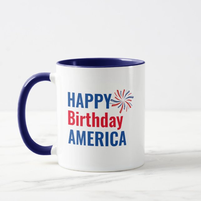 Taza Guay Happy Birthday America 4 de julio Patriotic (Izquierda)