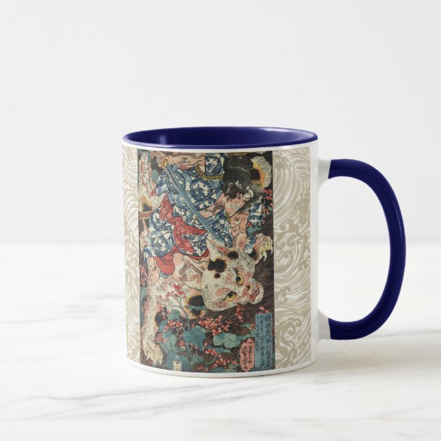 Taza GUERRA JAPONESA MATANDO A UN MONSTRUO GATO Ukiyoe (Derecha)