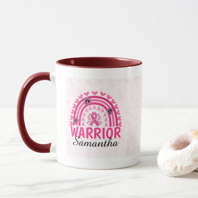 Taza Guerrero del cáncer de mama en arco iris (Con donut)