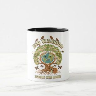 Taza Guerrero Eco Retro Naturaleza Árbol y Día de la Ti