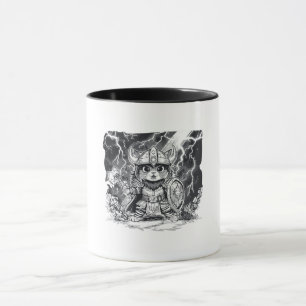 Taza Guerrero épico vikingo gato con hacha y escudo