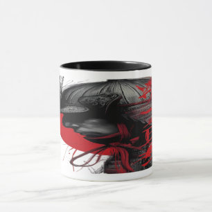 Taza Guerrero samurái con tinta japonesa y sol rojo