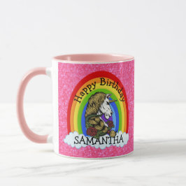 Taza Guerrero unicornio feliz cumpleaños Purpurina rosa