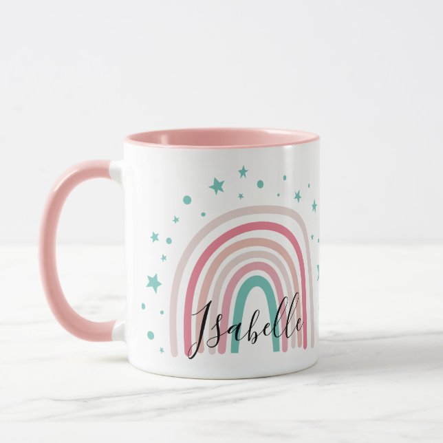 Taza Guión de arco iris de agua rosa giratorio personal (Izquierda)