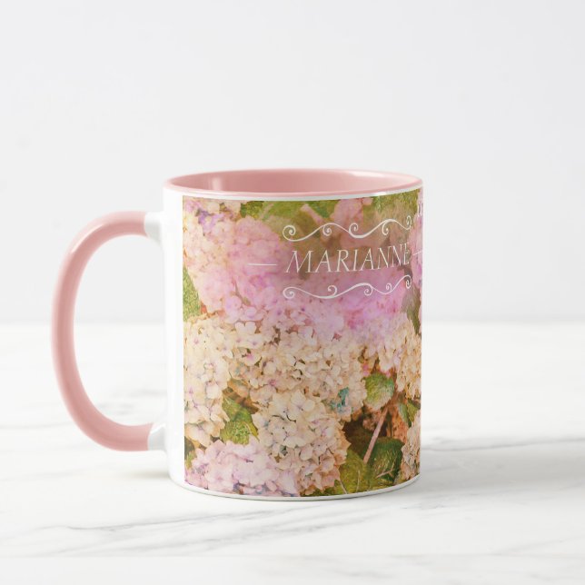 Taza Guión de nombre monograma rosa floral (Izquierda)