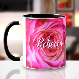 Taza Guión de nombre personalizado de foto rosa blanca 