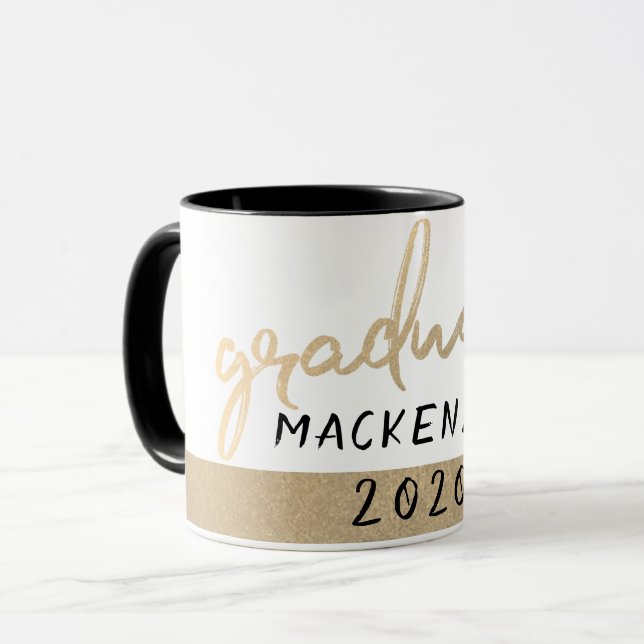 Taza Guión de oro para graduados | Pincel clásico con a (Anverso izquierdo)