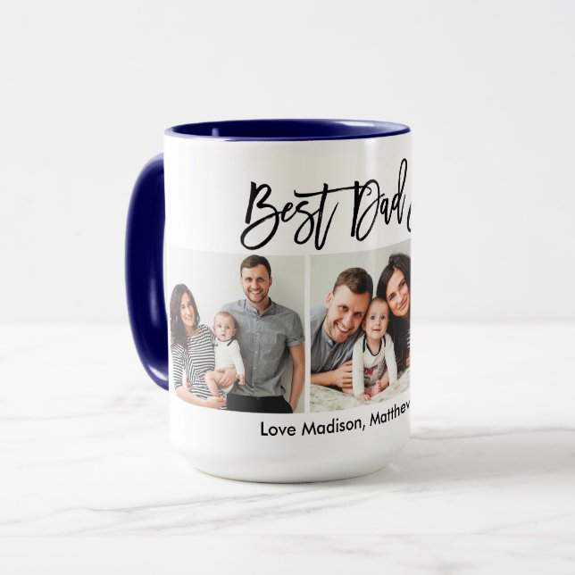 Taza Guión de pincel moderno 3 foto mejor papá jamás az (Anverso izquierdo)