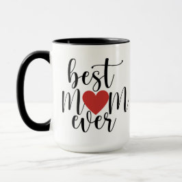 Taza Guión decorativo de la mejor mamá con corazón rojo