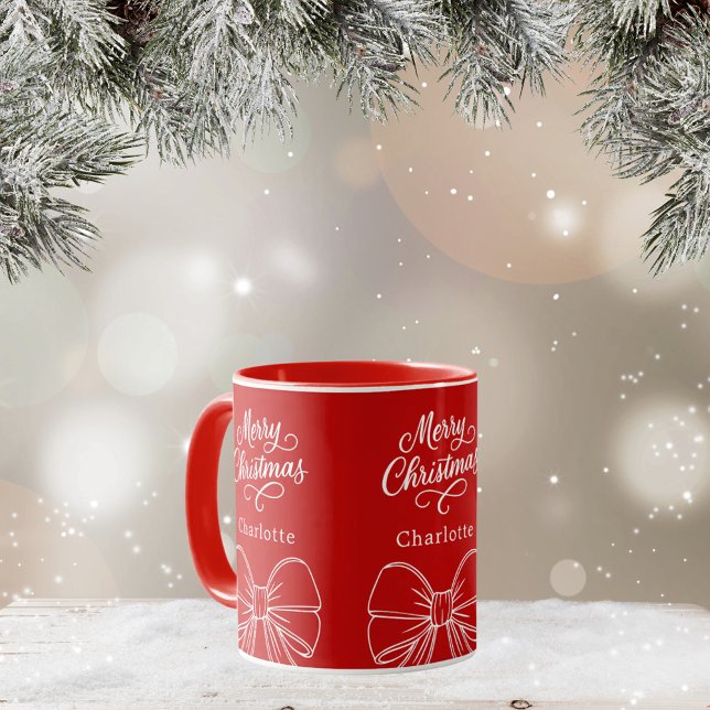 Taza Guión del arco blanco rojo de los navidades (Subido por el creador)