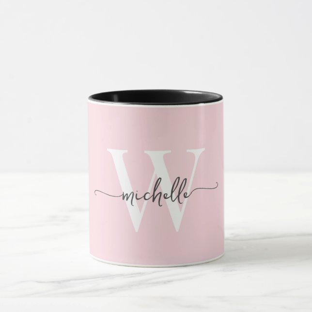 Taza Guión moderno de caligrafía de nombres de monogram (Centro)
