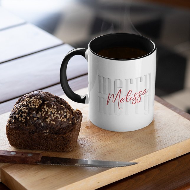 Taza Guión navideño moderno simple (Simple minimalist Merry Christmas Block lettering custom mug.)