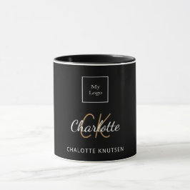 Taza Guión para las iniciales del monograma de oro negr