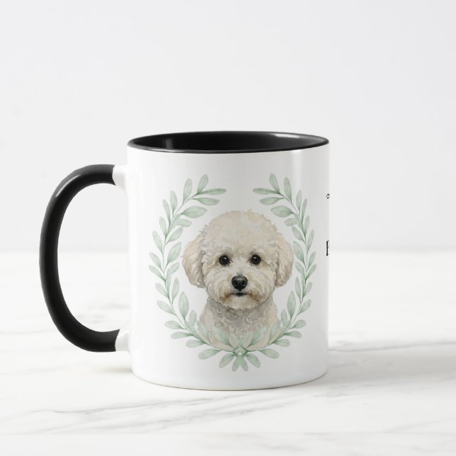 Taza Guirnalda de eucalipto Bichon Frise perro monogram (Izquierda)