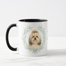 Taza Guirnalda de eucalipto Lhasa Apso Monograma