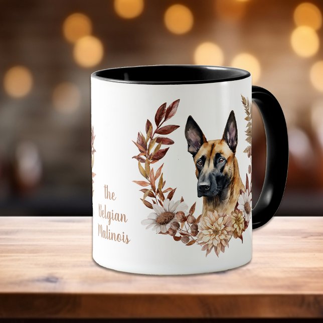 Taza Guirnalda de otoño de perro malinois de Bélgica (Subido por el creador)