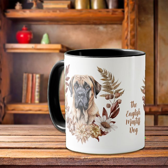 Taza Guirnalda de otoño del perro de la mastiff inglesa (Subido por el creador)