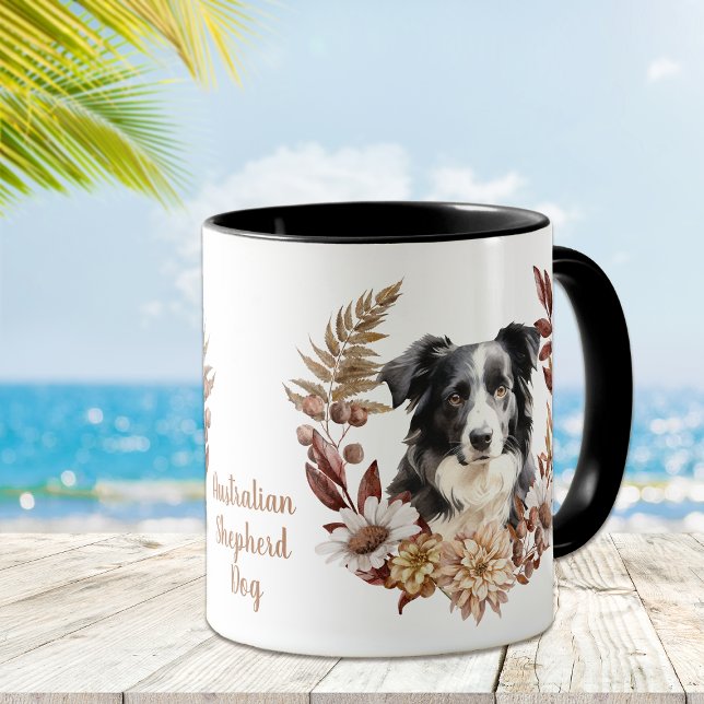 Taza Guirnalda del Pastor Australiano Blanco Negro Otoñ (Subido por el creador)