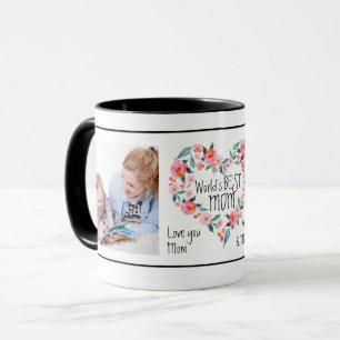 Taza Guirnalda floral del corazón del mejor rosa de la