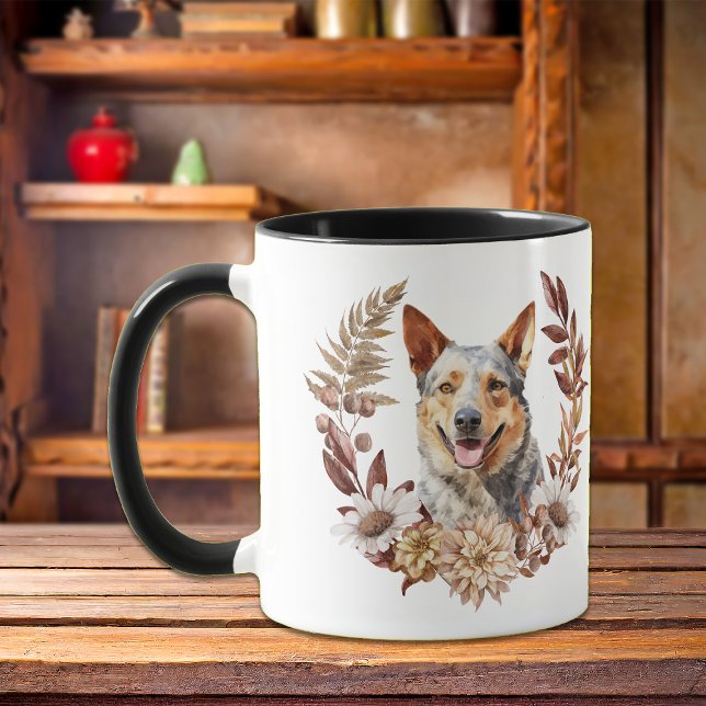 Taza Guirnalda otoñal de perro de ganado australiano (Subido por el creador)