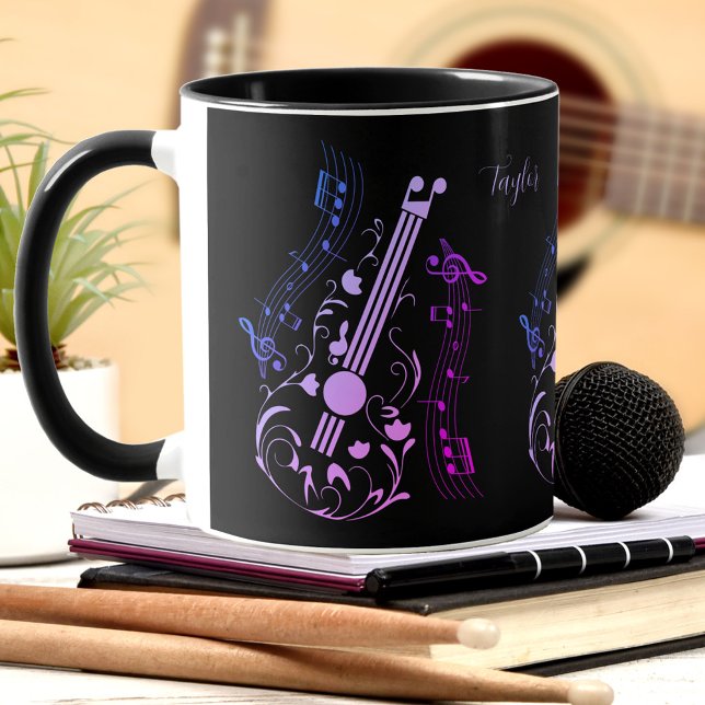 Taza Guitariano Jugador de guitarra Música Purple Black (Guitarist Guitar Player Music Purple Black Name Mug)