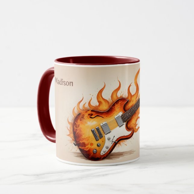 Taza Guitarra de flamación de texto y nombre personaliz (Anverso izquierdo)