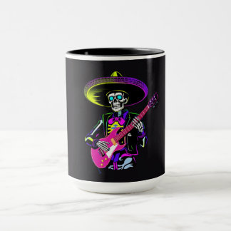 Taza Guitarrista esqueleto de neón Halloween