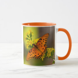 Taza Gulf Fritillary aka Passion Butterfly on Goldenrod