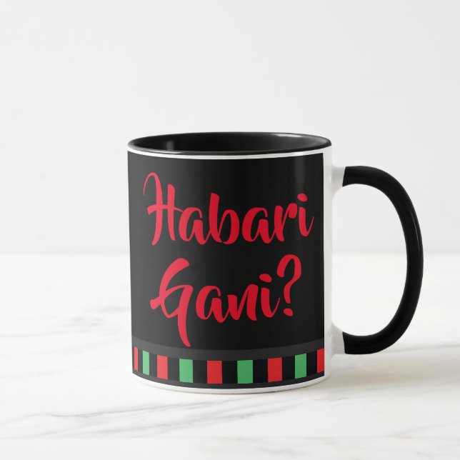 Taza Habari Gani rojo verde negro palabras kwanzaa (Derecha)