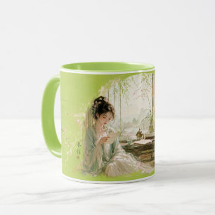 Taza Habitación de estudio de flor de melocotón estétic