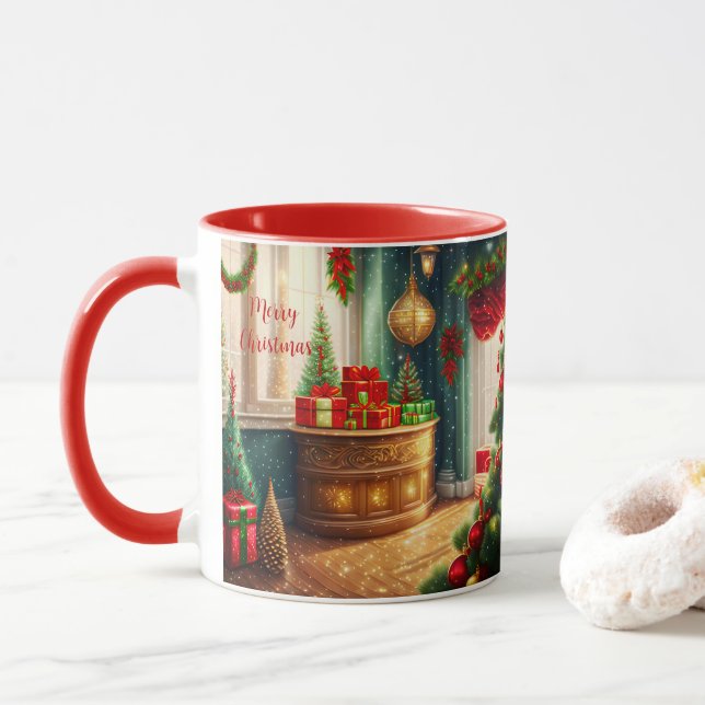 Taza Habitación decorada con festivales, Navidades trad (Con donut)