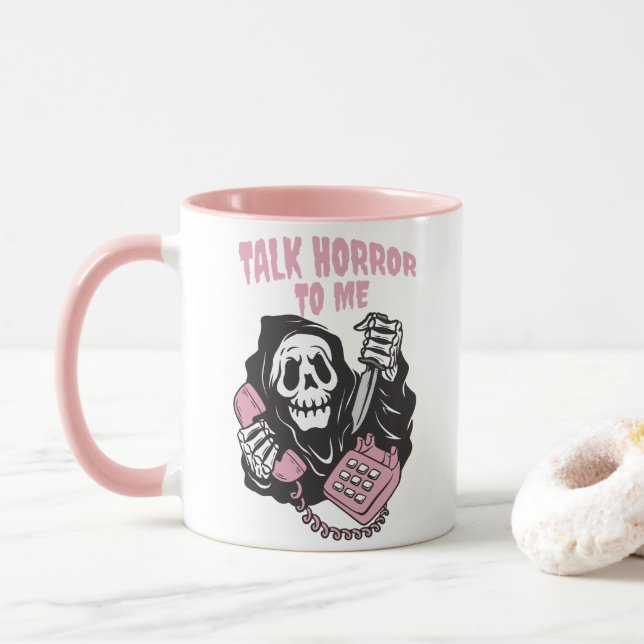 TAZA HABLAR HORROR CONMIGO TELÉFONO REAPERITIVO GRIM (Con donut)