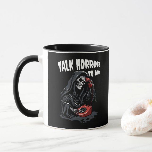 TAZA HABLAR HORROR PARA MÍ GRIM REAPER TELÉFONO ROJO (Con donut)