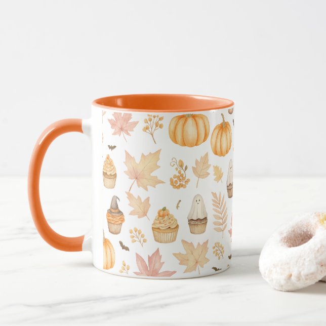 Taza Hablemos con calabazas, hojas y torta (Con donut)