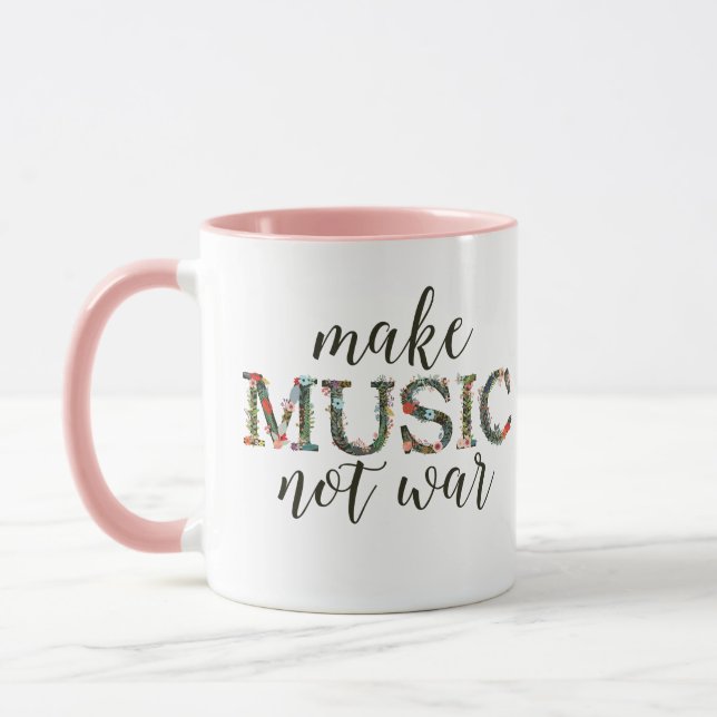 Taza Hacer que la música no sea texto floral de guerra (Izquierda)