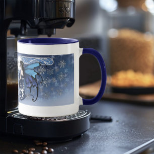 Taza Hada celta de invierno luna azul copos de nieve fa