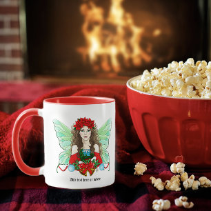 Taza Hada de Navidad Fantasía Acebo Campanas Poinsettia