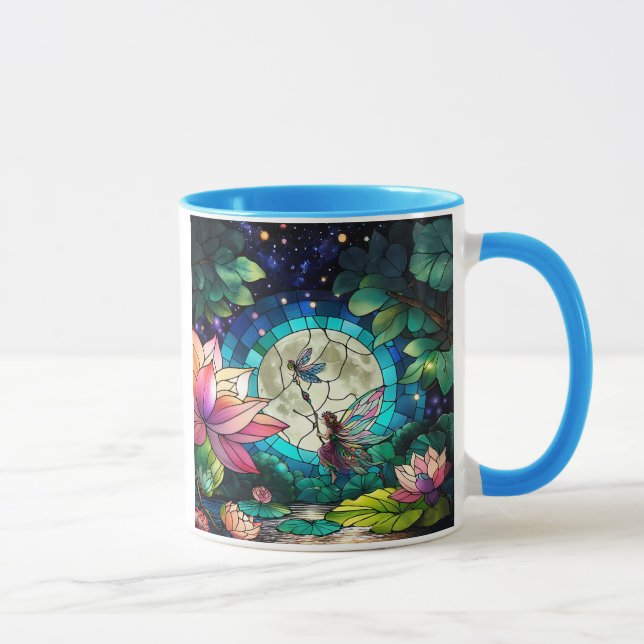Taza Hada Pequeña de Vidrio Emplomado con Libélula (Derecha)