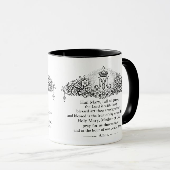 Taza Hail Mary Prayer English & Latin Catholic (Anverso derecho)