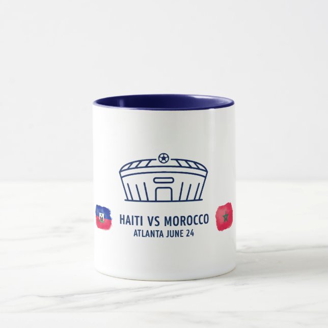 Taza Haiti Morocco Soccer Rivalry Watercolor Flag Mug  (Centro)