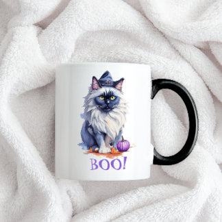 Taza Halloween acuarela birman cat con calabaza