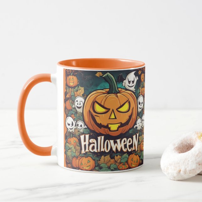 Taza Halloween-Banner mit Kürbissen und Geistern -  (Con donut)