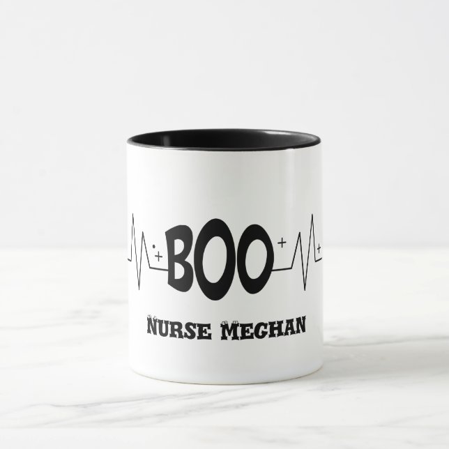Taza Halloween Boo EKG personalizado (Centro)