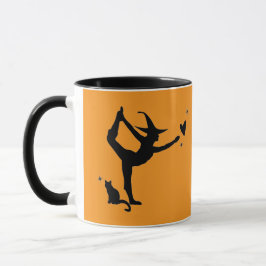 Taza Halloween Bruja Gato negro yoga Naranja de corazón